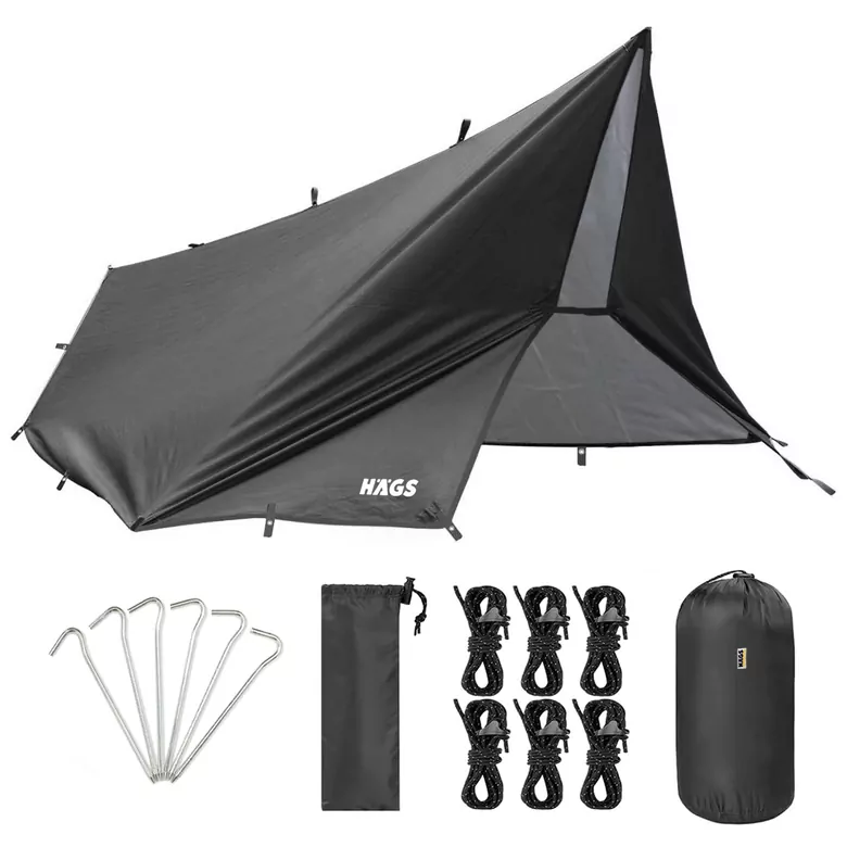 Haegs Su Geçirmez Tarp Tente Gölgelik Örtü, 4 Mevsim Taşınabilir Örtü Branda Çok İşlevli Outdoor Açık Hava Kamp Seyahat Tente Branda Barınak Yağmurluk, Güneşlik Karavan Yan Gölgelik Çadır 300x300 cm Siyah