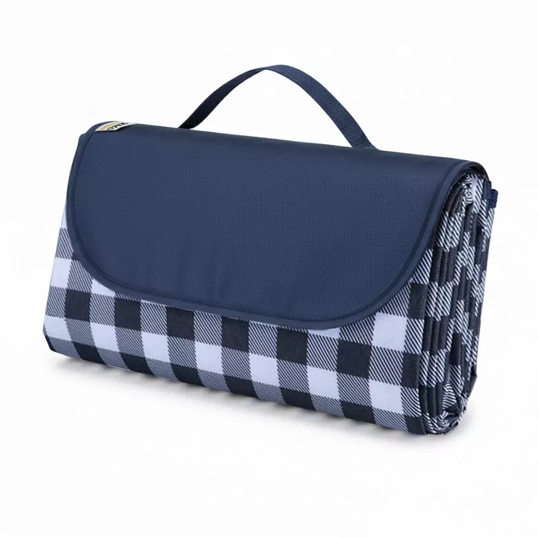 Haegs Piknik Örtüsü, Çanta Kamp Matı, Plaj Matı, Piknik Yer Örtüsü, Seyahat, Kamp, Outdoor, Park Çim Kum Tutmaz, Su Geçirmez, Kullanışlı Çanta Model, Katlanabilir 200x150cm - Mavi Ekose