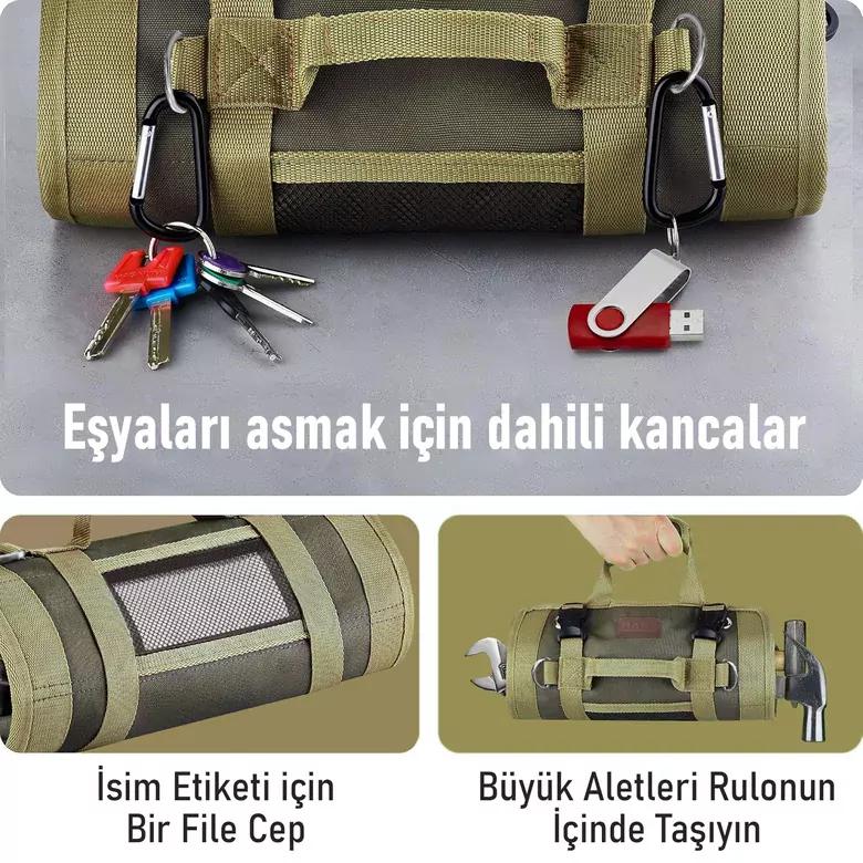 HAEGS Alet Çantası, Ağır Hizmet Tipi Kanvas Rulo Takım Çantası, Katlanabilir Alet Organizer El Çantası, Tamirci Usta Marangoz Elektrikçi Teknisyen Hobici Takım Çantası, Alet Takım Anahtar Düzenleyici Çanta Gri