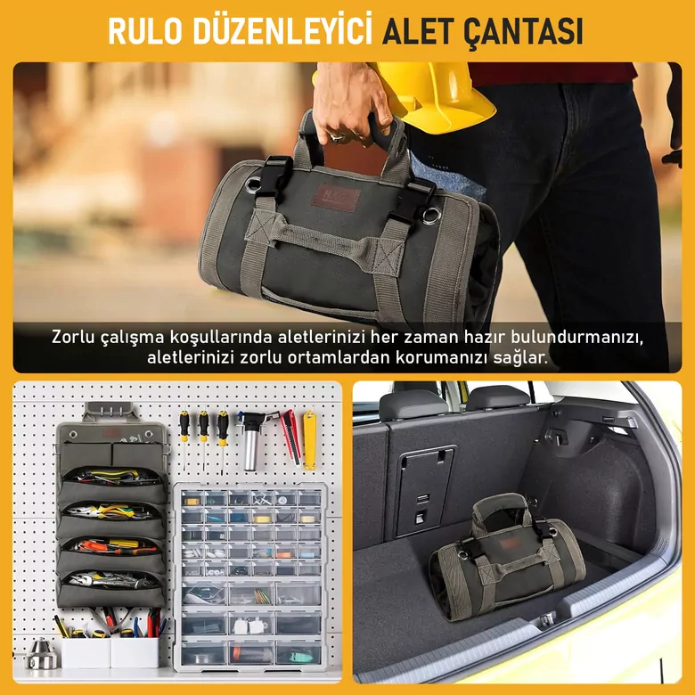 HAEGS Alet Çantası, Ağır Hizmet Tipi Kanvas Rulo Takım Çantası, Katlanabilir Alet Organizer El Çantası, Tamirci Usta Marangoz Elektrikçi Teknisyen Hobici Takım Çantası, Alet Takım Anahtar Düzenleyici Çanta Gri