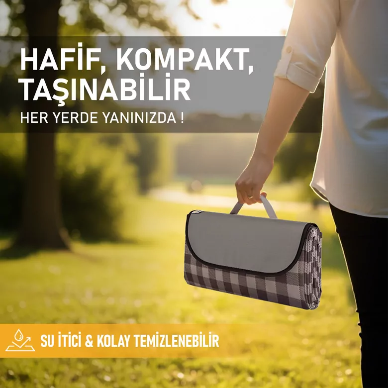 Haegs Piknik Örtüsü, Çanta Kamp Matı, Plaj Matı, Piknik Yer Örtüsü, Seyahat, Kamp, Outdoor, Park Çim Kum Tutmaz, Su Geçirmez, Kullanışlı Çanta Model, Katlanabilir 200x150cm - Kahve Ekose