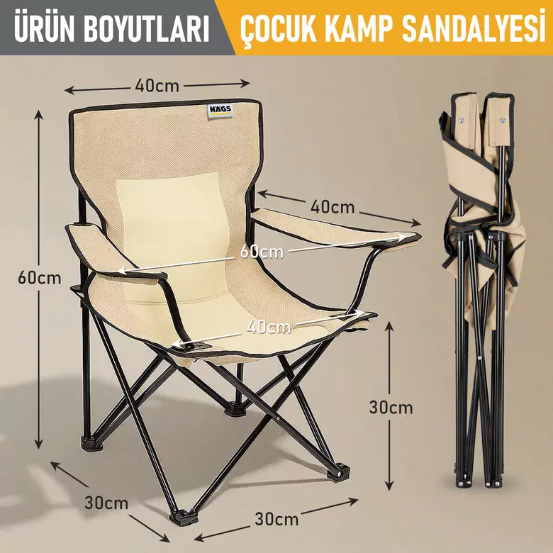 Haegs Katlanır Kamp Sandalyesi, Çocuk Kamp Sandalyesi, Hafif Taşınabilir Plaj, Kamp, Piknik için Katlanır Sandalye, Küçük Boy - Bej - Bej