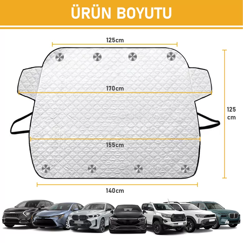 Haegs Araba Ön Cam Koruma Örtüsü, Termal Araç Güneşlik, Oto Buzlanma Önleyici, Cam Kar Örtüsü, Kalın Ağır Hizmet Tipi PEVA Oto Kar Örtüsü | Otomobil, SUV, Hatchback Ön Cam Koruması | Araba Brandası - 155-125 cm -Gri