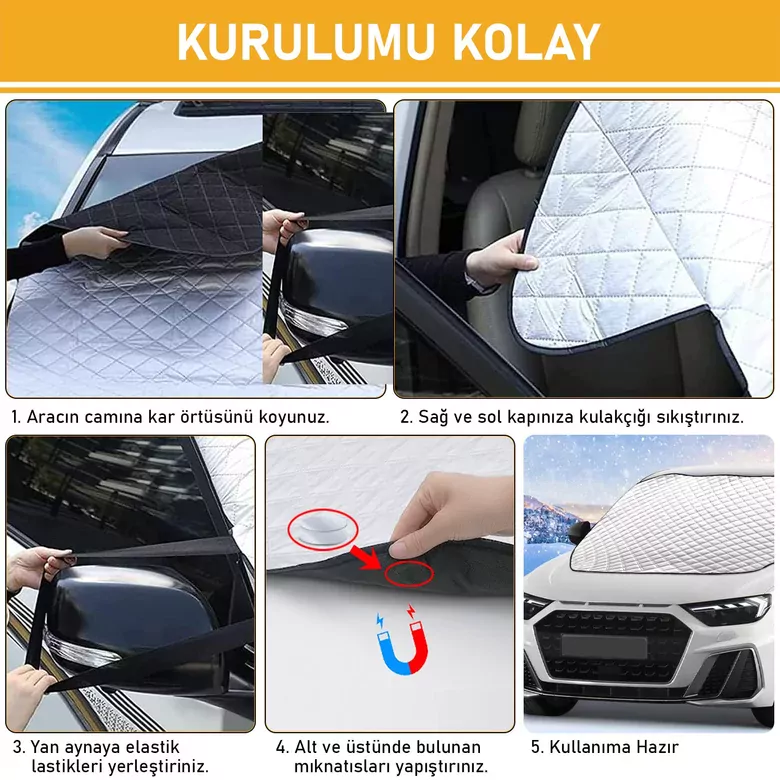 Haegs Araba Ön Cam Koruma Örtüsü, Termal Araç Güneşlik, Oto Buzlanma Önleyici, Cam Kar Örtüsü, Kalın Ağır Hizmet Tipi PEVA Oto Kar Örtüsü | Otomobil, SUV, Hatchback Ön Cam Koruması | Araba Brandası - 155-125 cm -Gri
