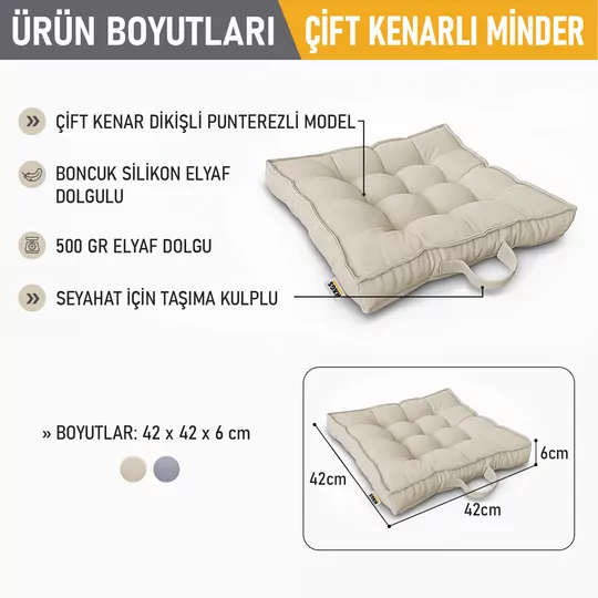 Haegs Sandalye Minderi, Çift Kenarlı, Taşıma Kulplu, Punterez Puntolu Elyaf Dolgulu Mutfak Yemek Sandalyeleri için Kare Oturma Minderi, Ofis Masası için Yumuşak Konforlu Minder 42x42x6 cm - Bej