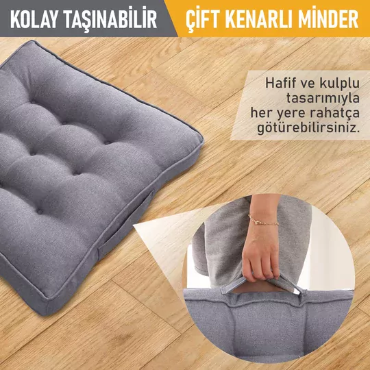 Haegs Sandalye Minderi, Çift Kenarlı, Taşıma Kulplu, Punterez Puntolu Elyaf Dolgulu Mutfak Yemek Sandalyeleri için Kare Oturma Minderi, Ofis Masası için Yumuşak Konforlu Minder 42x42x6 cm - Bej
