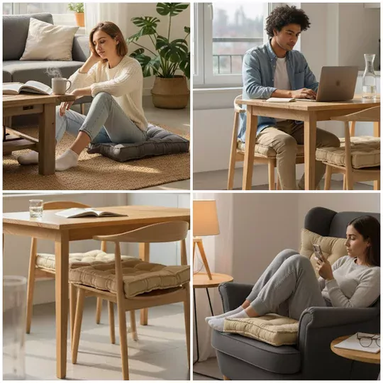 Haegs Sandalye Minderi, Çift Kenarlı, Taşıma Kulplu, Punterez Puntolu Elyaf Dolgulu Mutfak Yemek Sandalyeleri için Kare Oturma Minderi, Ofis Masası için Yumuşak Konforlu Minder 42x42x6 cm - Gri