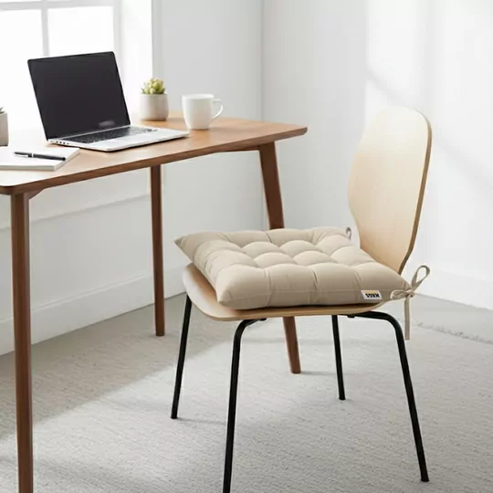 Haegs Sandalye Minderi, Punterez Puntolu Silikon Elyaf Dolgulu, Bağcıklı Mutfak Yemek Sandalyeleri için Oturma Minderi Ofis Sandalyesi Minderi, Yumuşak Konforlu Puf Minder 42x42x6 cm - Bej