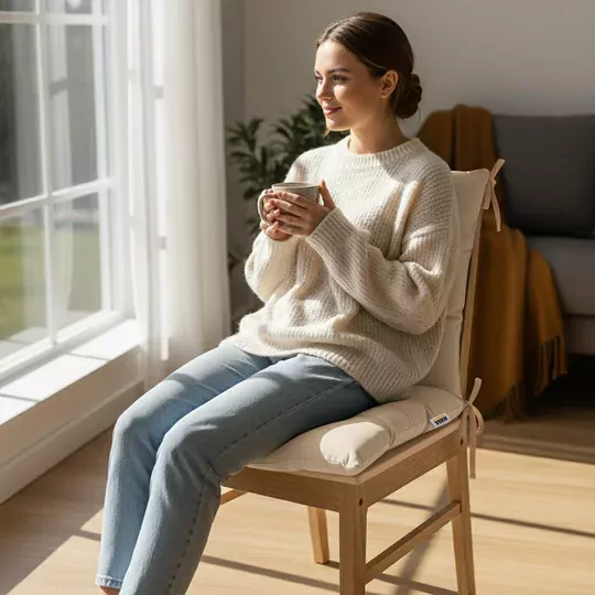 Haegs Sandalye Minderi, Punterez Puntolu Silikon Elyaf Dolgulu, Bağcıklı Mutfak Yemek Sandalyeleri için Oturma Minderi Ofis Sandalyesi Minderi, Yumuşak Konforlu Puf Minder 42x42x6 cm - Bej