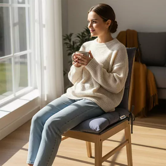 Haegs Sandalye Minderi, Punterez Puntolu Silikon Elyaf Dolgulu, Bağcıklı Mutfak Yemek Sandalyeleri için Oturma Minderi Ofis Sandalyesi Minderi, Yumuşak Konforlu Puf Minder 42x42x6 cm - Bej