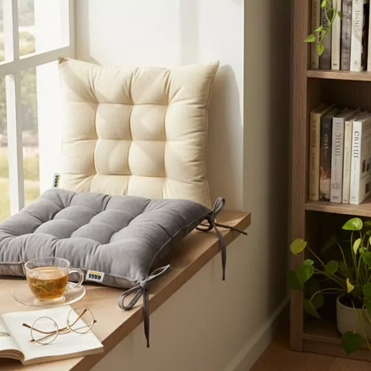 Haegs Sandalye Minderi, Punterez Puntolu Silikon Elyaf Dolgulu, Bağcıklı Mutfak Yemek Sandalyeleri için Oturma Minderi Ofis Sandalyesi Minderi, Yumuşak Konforlu Puf Minder 42x42x6 cm - Gri