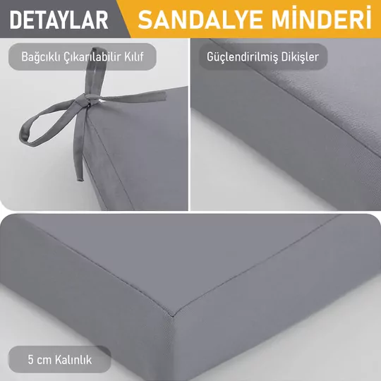 Haegs Sandalye Minderi, Süngerli, Yemek Sandalyeleri için Sünger Kare Minder Mutfak Sandalye Minderleri Yemek Sandalyeleri için Bağcıklı Kaymaz Sandalye Minderleri 22 Dens, 42x42x5cm Gri