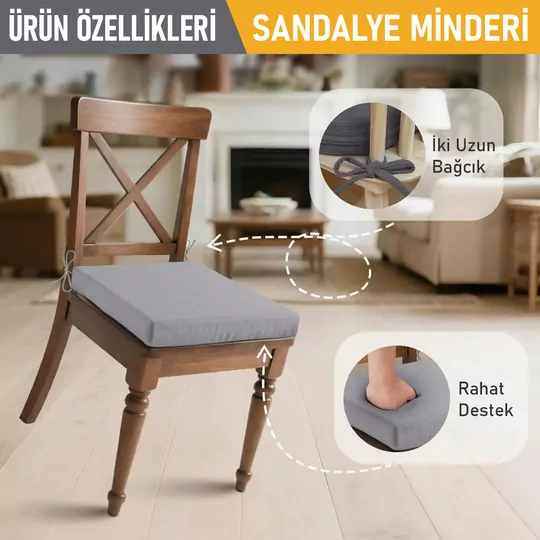 Haegs Sandalye Minderi, Süngerli, Yemek Sandalyeleri için Sünger Kare Minder Mutfak Sandalye Minderleri Yemek Sandalyeleri için Bağcıklı Kaymaz Sandalye Minderleri 22 Dens, 42x42x5cm Gri