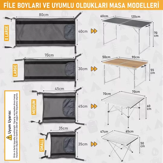 Masa Altı Saklama Filesi, Kamp Piknik Outdoor için Masa Altı Kamp Malzemeleri Eşya Depolama, Düzenleyici Organizer Kese Hurç File - L - 70x30 cm - Mavi