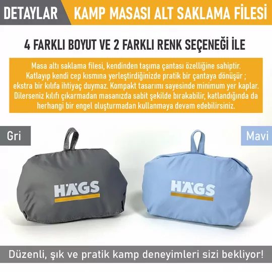 Masa Altı Saklama Filesi, Kamp Piknik Outdoor için Masa Altı Kamp Malzemeleri Eşya Depolama, Düzenleyici Organizer Kese Hurç File - L - 70x30 cm - Gri