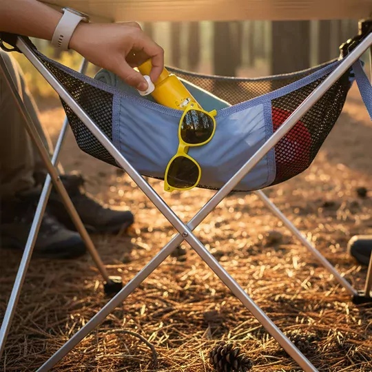 Masa Altı Saklama Filesi, Kamp Piknik Outdoor için Masa Altı Kamp Malzemeleri Eşya Depolama, Düzenleyici Organizer Kese Hurç File - XL - 80x40 cm - Gri