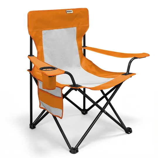 Haegs Kamp Sandalyesi, Outdoor, Plaj ve Piknik için Katlanır Kamp Sandalyesi, Saklama Cepli, Bardak Tutuculu, Extra Destekli, 120 Kg Taşıma Kapasiteli, Standart Boy - Turuncu