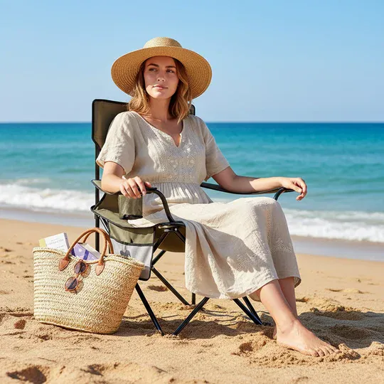 Haegs Kamp Sandalyesi, Outdoor, Plaj ve Piknik için Katlanır Kamp Sandalyesi, Saklama Cepli, Bardak Tutuculu, Extra Destekli, 120 Kg Taşıma Kapasiteli, Standart Boy - Haki