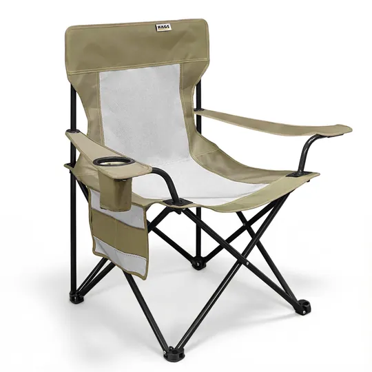 Haegs Kamp Sandalyesi, Outdoor, Plaj ve Piknik için Katlanır Kamp Sandalyesi, Saklama Cepli, Bardak Tutuculu, Extra Destekli, 120 Kg Taşıma Kapasiteli, Standart Boy - Yeşil