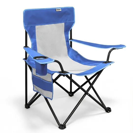 Haegs Kamp Sandalyesi, Outdoor, Plaj ve Piknik için Katlanır Kamp Sandalyesi, Saklama Cepli, Bardak Tutuculu, Extra Destekli, 120 Kg Taşıma Kapasiteli, Standart Boy - Mavi