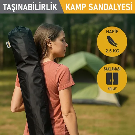 Haegs Kamp Sandalyesi, Outdoor, Plaj ve Piknik için Katlanır Kamp Sandalyesi, Saklama Cepli, Bardak Tutuculu, Extra Destekli, 120 Kg Taşıma Kapasiteli, Standart Boy - Gri