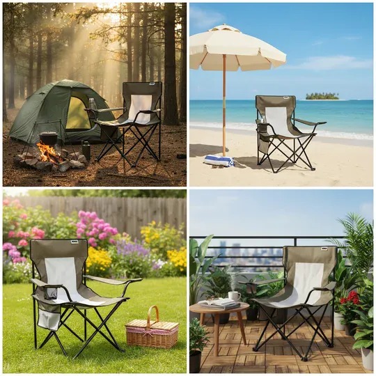 Haegs Kamp Sandalyesi, Outdoor, Plaj ve Piknik için Katlanır Kamp Sandalyesi, Saklama Cepli, Bardak Tutuculu, Extra Destekli, 120 Kg Taşıma Kapasiteli, Standart Boy - Siyah