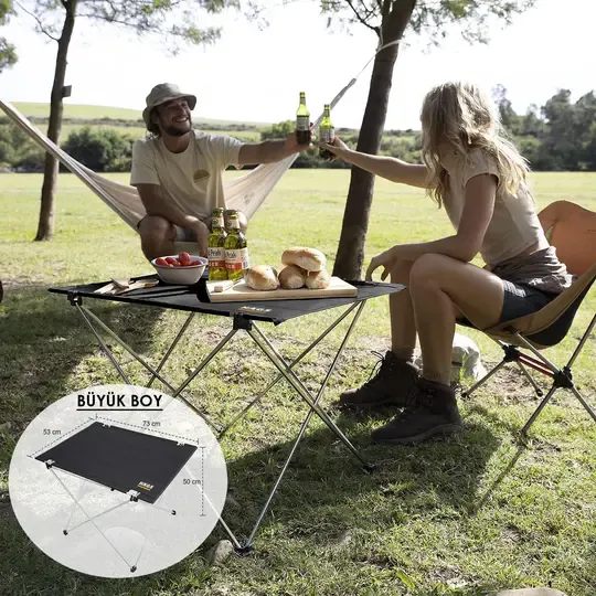 HAEGS Ultralight Katlanır Kamp Masası, Piknik, BBQ, Balıkçılık, Avcılık, Plaj, Hiking için Taşınabilir Kompakt Roll Up Outdoor Kamp Masası Large - Dino İsland