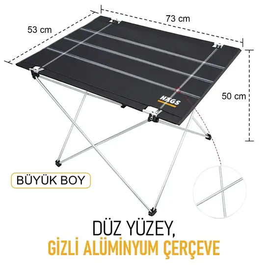 HAEGS Ultralight Katlanır Kamp Masası, Piknik, BBQ, Balıkçılık, Avcılık, Plaj, Hiking için Taşınabilir Kompakt Roll Up Outdoor Kamp Masası Large - Adventure