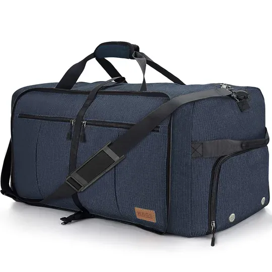 Haegs Katlanabilir Seyahat Çantası, Bavul Valiz Büyük Boy El Bagajı Çantası Erkekler ve Kadınlar için, Ayakkabı Bölmeli Hafta Sonu Geceleme, Katlanır Hurç Çanta 120L - Lacivert