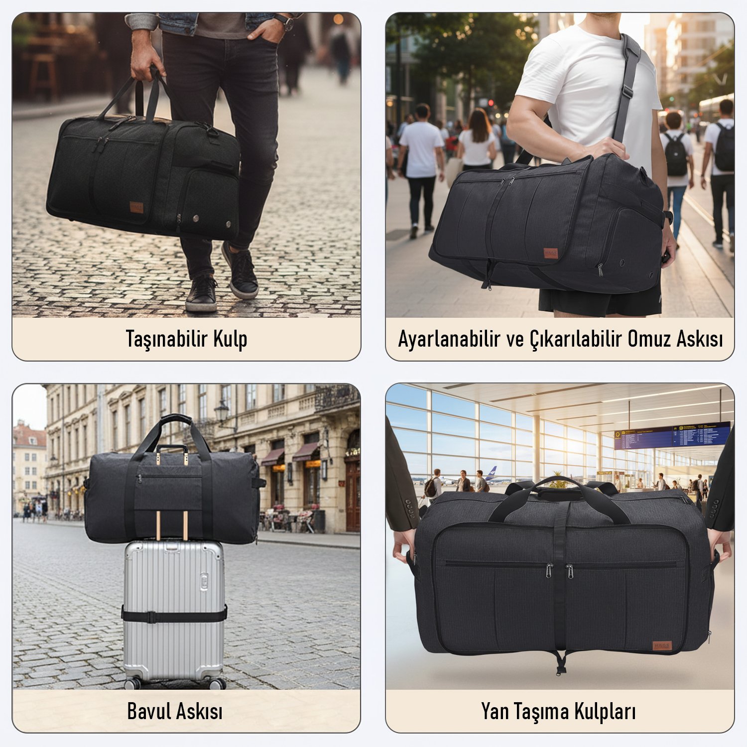 Haegs Katlanabilir Seyahat Çantası, Bavul Valiz Büyük Boy El Bagajı Çantası Erkekler ve Kadınlar için, Ayakkabı Bölmeli Hafta Sonu Geceleme, Katlanır Hurç Çanta 120L - Lacivert