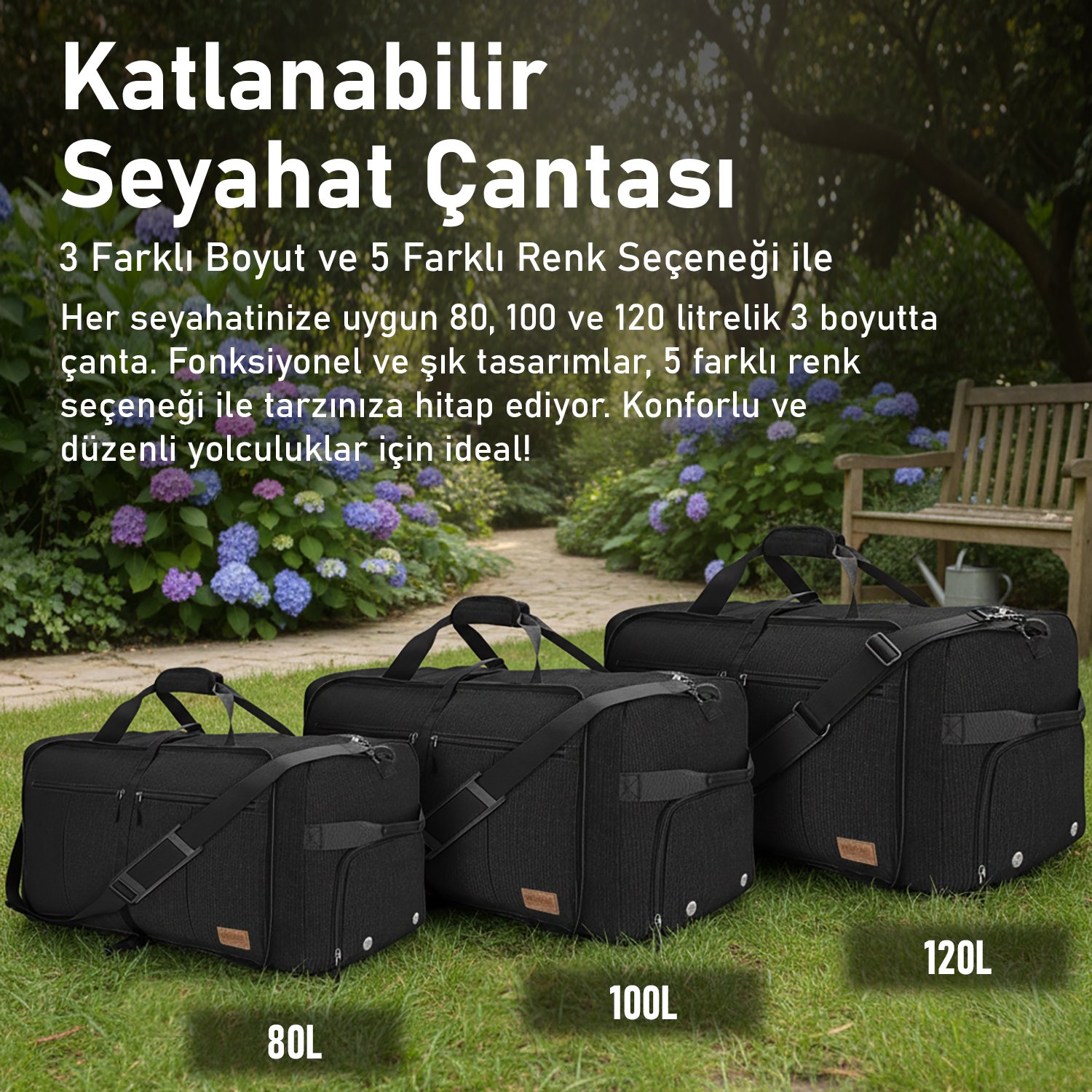 Haegs Katlanabilir Seyahat Çantası, Bavul Valiz Büyük Boy El Bagajı Çantası Erkekler ve Kadınlar için, Ayakkabı Bölmeli Hafta Sonu Geceleme, Katlanır Hurç Çanta 120L - Lacivert