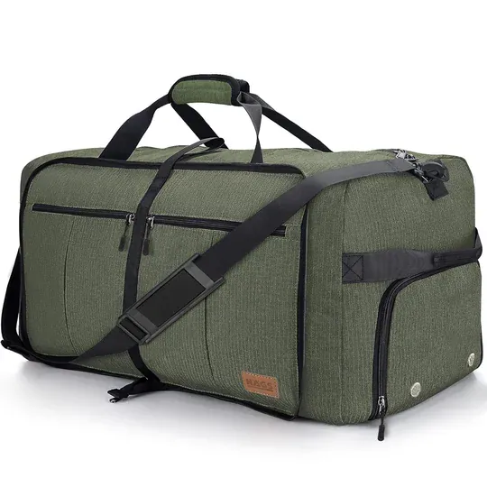 Haegs Katlanabilir Seyahat Çantası, Bavul Valiz Büyük Boy El Bagajı Çantası Erkekler ve Kadınlar için, Ayakkabı Bölmeli Hafta Sonu Geceleme, Katlanır Hurç Çanta 120L -Haki