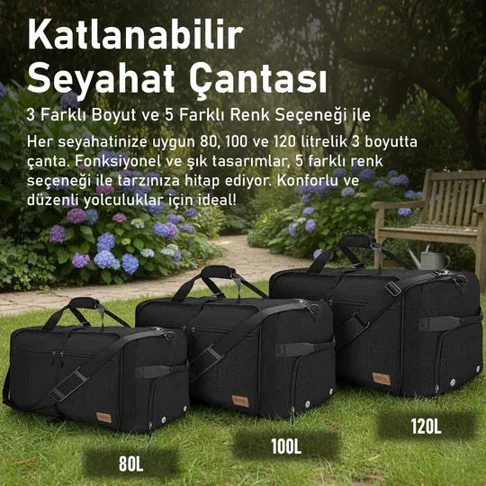 Haegs Katlanabilir Seyahat Çantası, Bavul Valiz Büyük Boy El Bagajı Çantası Erkekler ve Kadınlar için, Ayakkabı Bölmeli Hafta Sonu Geceleme, Katlanır Hurç Çanta 120L -Haki