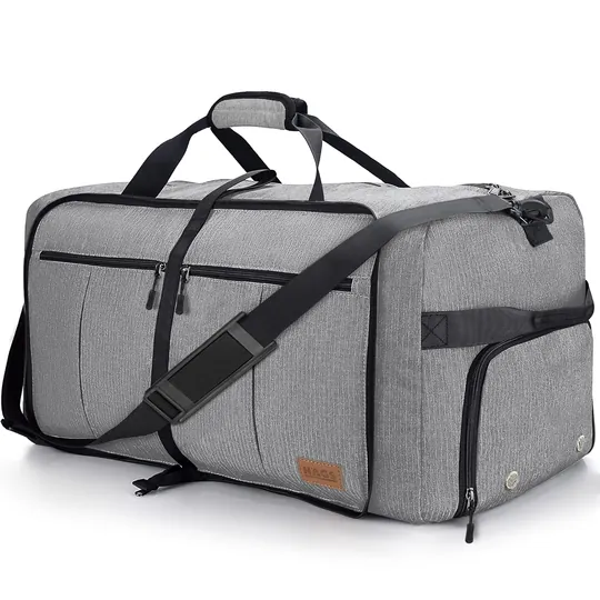 Haegs Katlanabilir Seyahat Çantası, Bavul Valiz Büyük Boy El Bagajı Çantası Erkekler ve Kadınlar için, Ayakkabı Bölmeli Hafta Sonu Geceleme, Katlanır Hurç Çanta 120L - Gri