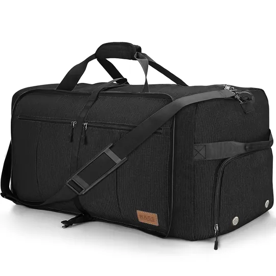 Haegs Katlanabilir Seyahat Çantası, Bavul Valiz Büyük Boy El Bagajı Çantası Erkekler ve Kadınlar için, Ayakkabı Bölmeli Hafta Sonu Geceleme, Katlanır Hurç Çanta 120L - Siyah