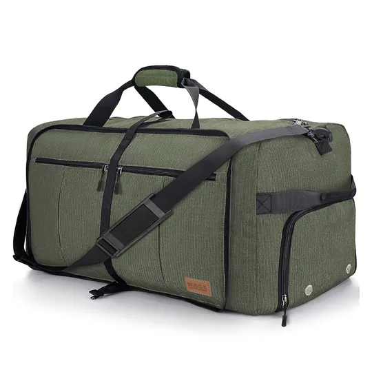 Haegs Katlanabilir Seyahat Çantası, Bavul Valiz Büyük Boy El Bagajı Çantası Erkekler ve Kadınlar için, Ayakkabı Bölmeli Hafta Sonu Geceleme, Katlanır Hurç Çanta 100L - Haki