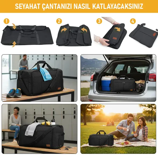 Haegs Katlanabilir Seyahat Çantası, Bavul Valiz Büyük Boy El Bagajı Çantası Erkekler ve Kadınlar için, Ayakkabı Bölmeli Hafta Sonu Geceleme, Katlanır Hurç Çanta 100L - Haki
