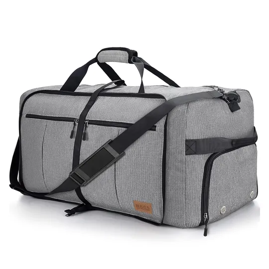 Haegs Katlanabilir Seyahat Çantası, Bavul Valiz Büyük Boy El Bagajı Çantası Erkekler ve Kadınlar için, Ayakkabı Bölmeli Hafta Sonu Geceleme, Katlanır Hurç Çanta 100L - Gri