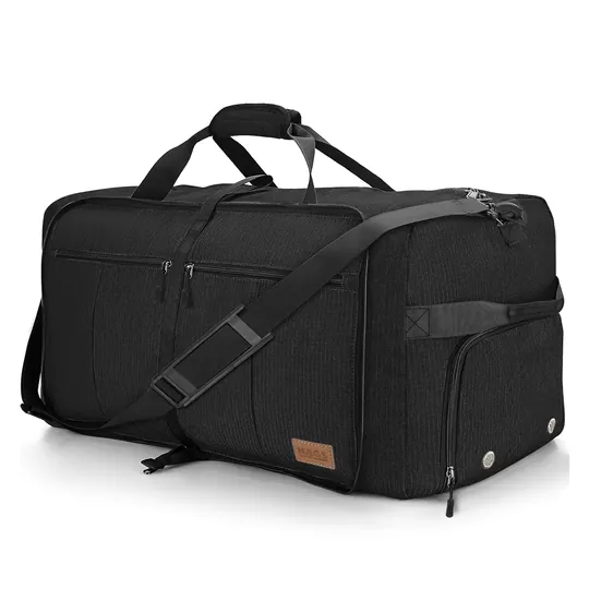 Haegs Katlanabilir Seyahat Çantası, Bavul Valiz Büyük Boy El Bagajı Çantası Erkekler ve Kadınlar için, Ayakkabı Bölmeli Hafta Sonu Geceleme, Katlanır Hurç Çanta 100L - Siyah