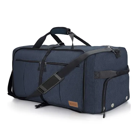 Haegs Katlanabilir Seyahat Çantası, Bavul Valiz Büyük Boy El Bagajı Çantası Erkekler ve Kadınlar için, Ayakkabı Bölmeli Hafta Sonu Geceleme, Katlanır Hurç Çanta 80L - Lacivert