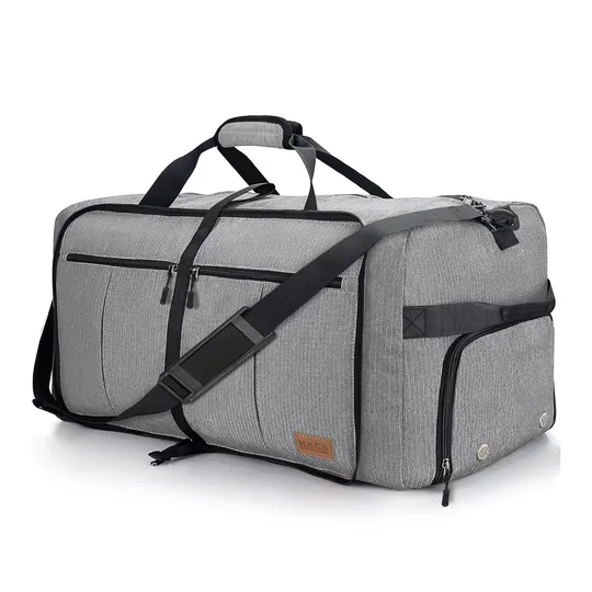 Haegs Katlanabilir Seyahat Çantası, Bavul Valiz Büyük Boy El Bagajı Çantası Erkekler ve Kadınlar için, Ayakkabı Bölmeli Hafta Sonu Geceleme, Katlanır Hurç Çanta 80L - Gri