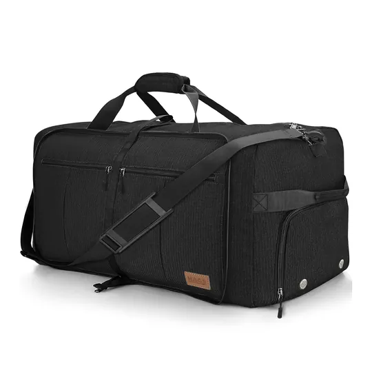 Haegs Katlanabilir Seyahat Çantası, Bavul Valiz Büyük Boy El Bagajı Çantası Erkekler ve Kadınlar için, Ayakkabı Bölmeli Hafta Sonu Geceleme, Katlanır Hurç Çanta 80L - Siyah