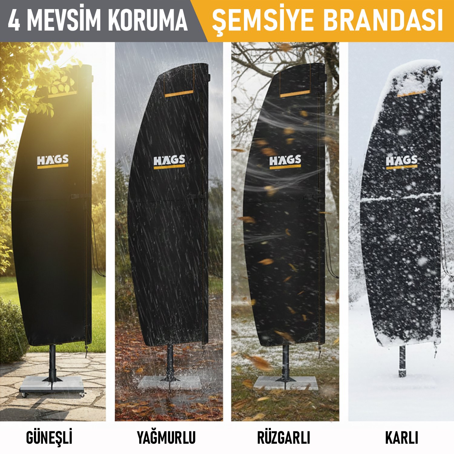 Haegs Bahçe Şemsiye Kılıfı, Veranda Parasol Konsol Şemsiyesi Brandası, Koruma Örtüsü, Su Geçirmez, Hava Koşullarına Dayanıklı Bahçe Gölgelik Güneşlik Örtüsü (265-40/70/40 cm) Siyah