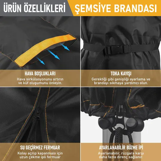 Haegs Bahçe Şemsiye Kılıfı, Veranda Parasol Konsol Şemsiyesi Brandası, Koruma Örtüsü, Su Geçirmez, Hava Koşullarına Dayanıklı Bahçe Gölgelik Güneşlik Örtüsü (175 x 32/37 cm) Siyah