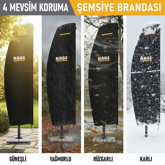 Haegs Bahçe Şemsiye Kılıfı, Veranda Parasol Konsol Şemsiyesi Brandası, Koruma Örtüsü, Su Geçirmez, Hava Koşullarına Dayanıklı Bahçe Gölgelik Güneşlik Örtüsü (175 x 32/37 cm) Siyah