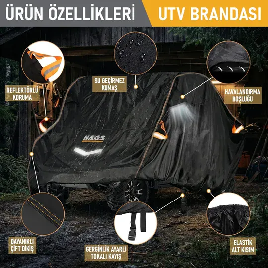 Haegs UTV Brandası, UTV Koruma Kılıfı, Örtüsü, Ağır Hizmet Tipi, Su Geçirmez, 4 Mevsim Koruma, Çift Sıra Koltuklu 4-6 Kişilik Plus UTV için (XL-420-175-190cm) Gri