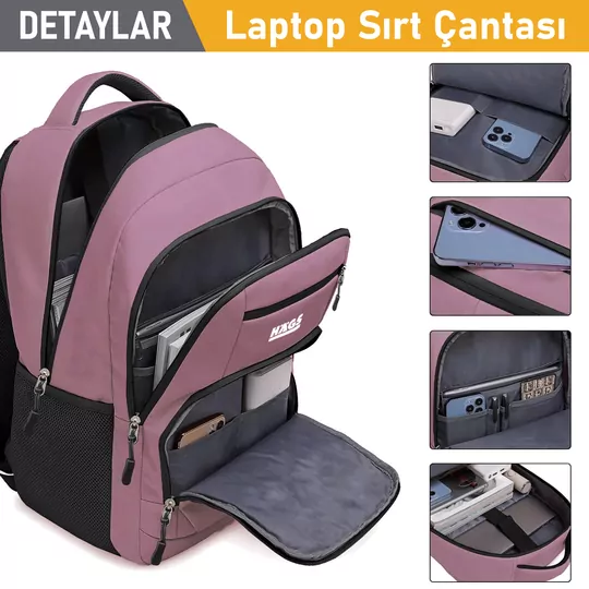 Haegs Laptop Sırt Çantası, Multi Cepli İş Seyahat Çantası, Dizüstü Bilgisayar Sırt Çantası, Suya Dayanıklı, Kolej Bilgisayar Çantası, Kadınlar ve Erkekler İçin Çok Bölmeli Organizer Çanta - Pembe