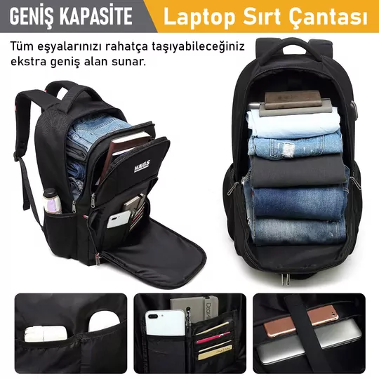 Haegs Laptop Sırt Çantası, Multi Cepli İş Seyahat Çantası, Dizüstü Bilgisayar Sırt Çantası, Suya Dayanıklı, Kolej Bilgisayar Çantası, Kadınlar ve Erkekler İçin Çok Bölmeli Organizer Çanta - Koyu Mavi