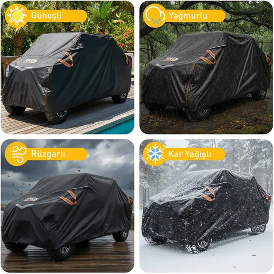 Haegs UTV Brandası, UTV Koruma Kılıfı, Örtüsü, Ağır Hizmet Tipi, Su Geçirmez, 4 Mevsim Koruma, Çift Sıra Koltuklu 4-6 Kişilik UTV için (L-390-175-190cm) Gri