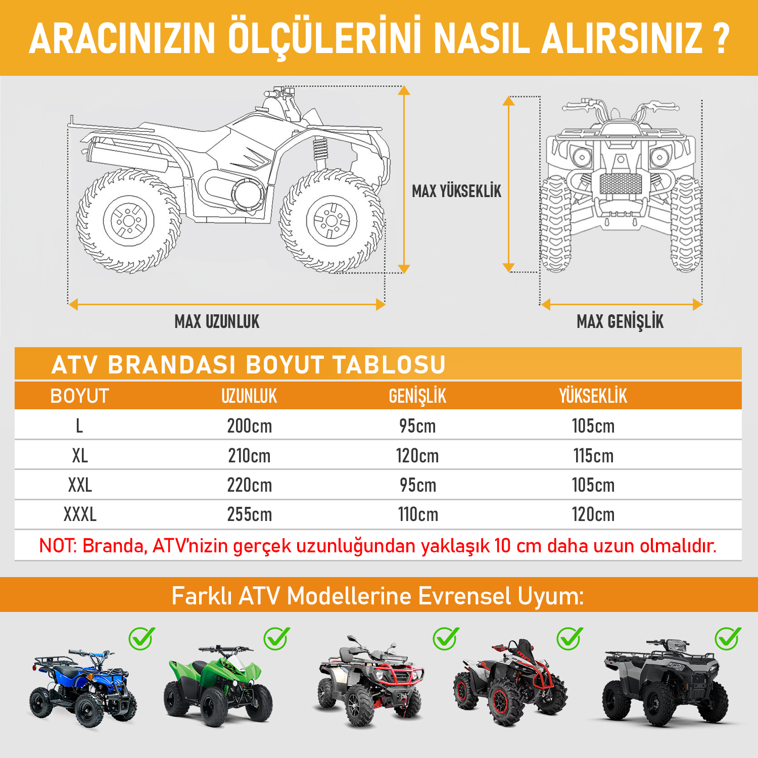 Haegs ATV Brandası, ATV Koruma Kılıfı, Örtüsü Su Geçirmez Dış Mekan Ağır Hizmet Tipi, 4 Mevsim (XXXL-255-110-120) - Gri